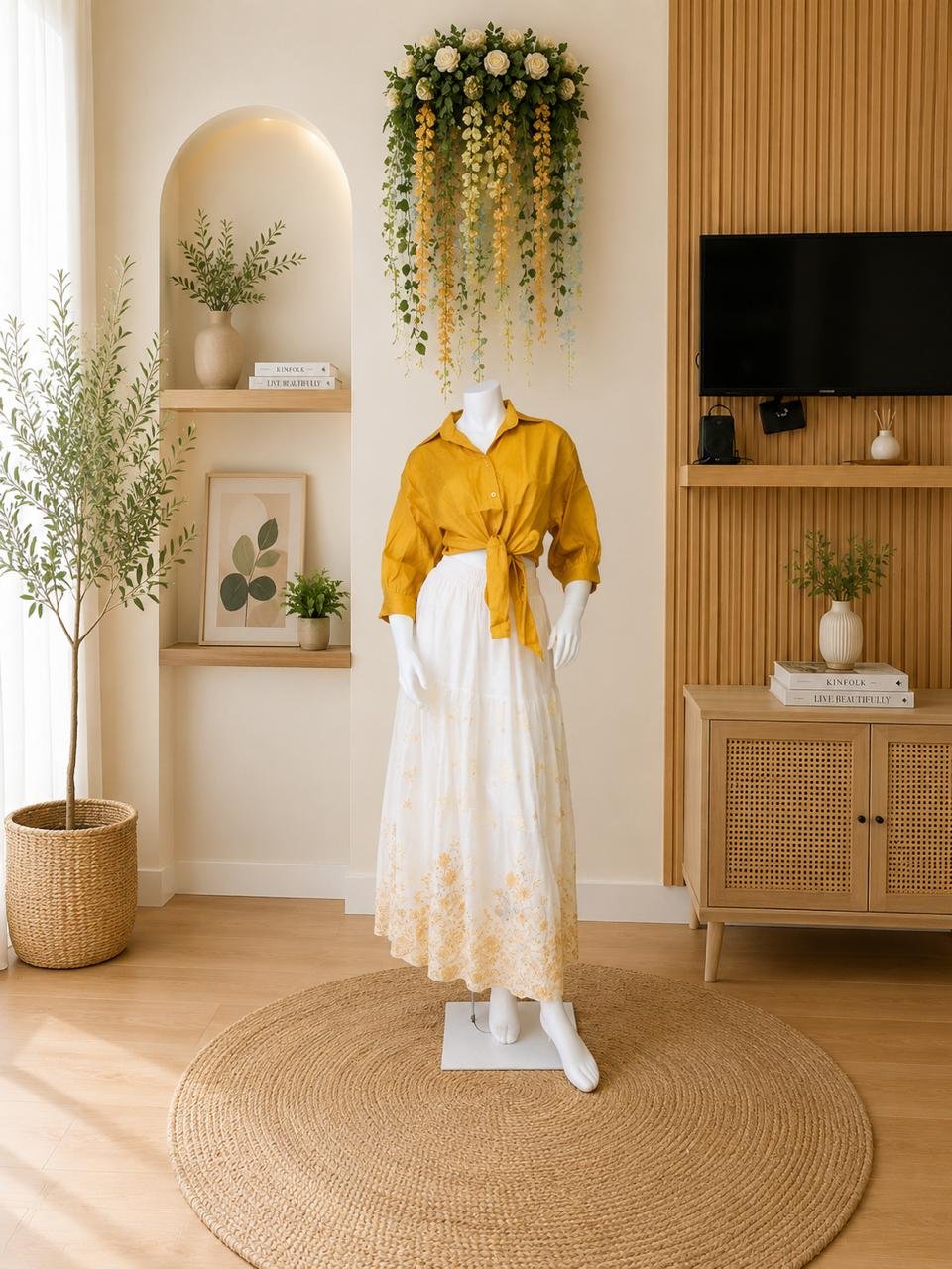 Gold Tie Shirt Embroidered Skirt