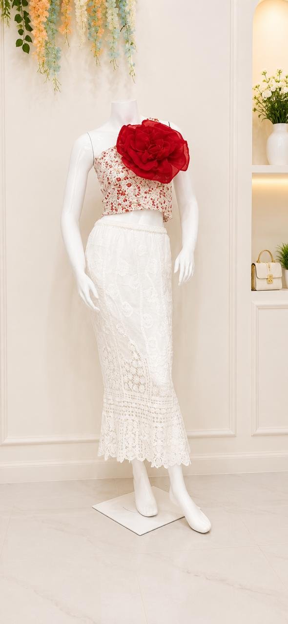 White Botanical Lace Maxi Dress